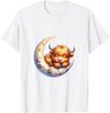 Cute Baby Highland Cow Sleeping on the Moon Heifer Farm T-Shirt - White
