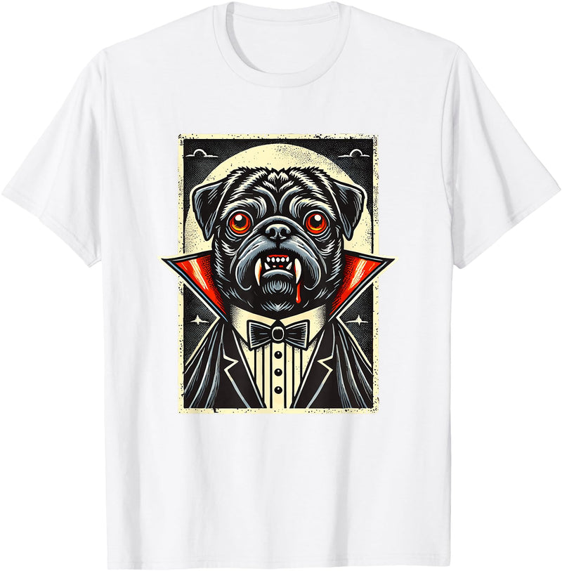 Haunted Spooky Halloween Gifts Halloween Vampire Pug Pugs T-Shirt - White