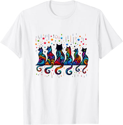 Feline Animal Friends Apparel for Cat Enthusiasts 80s Colorful Kitten Lover Artwork Decor Cute Art Cat T-Shirt
