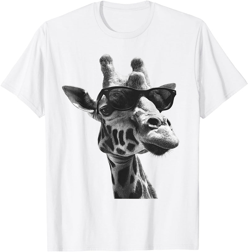 Safari Animal Art Giraffe with Sunglasses Wildlife Safari Giraffe Animal Lover T-Shirt - White