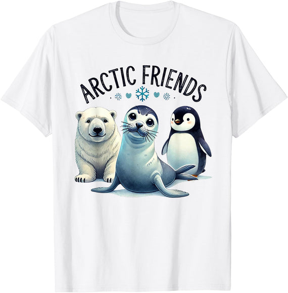 Adorable Sea Animals Tees Arctic Animals Penguin Seal Whale Polar Bear Sea Animals T-Shirt - White