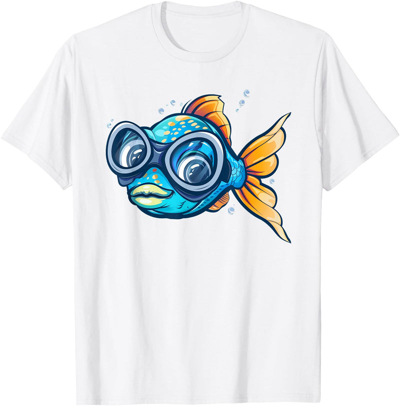 Fish with diving Googles Outfit Funny Fish Face Outfit for Summer and Fishes Lovers T-Shirt - White