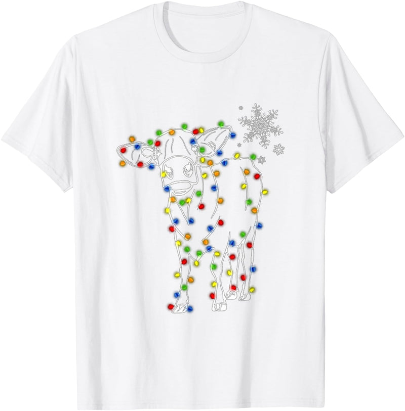 Cow Christmas Light Tree Cow Xmas Snow Lover T-Shirt - White