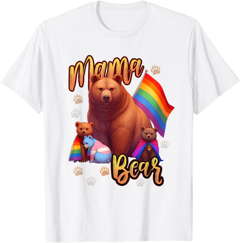 Mom Hugs Proud Mama Mom Bear LGBT Gay Pride LGBTQ Flag T-Shirt - White