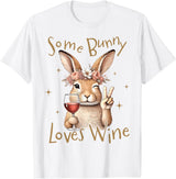 Cute Rabbit Lover Bunny Graphic T-Shirt (Navy Blue) in White