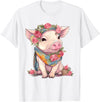 Pig Headband Cute Pig Lover Gifts Women Pig With Bandana Headband Flower Cute Pig Lover T-Shirt - As Pictured