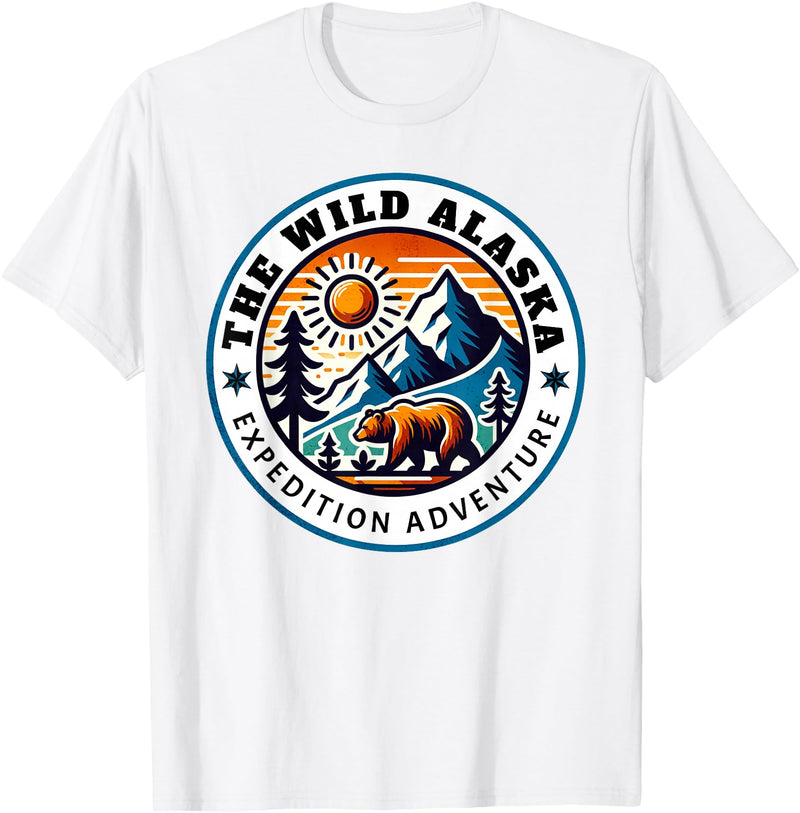 Hiking Glacier Bear and Alaska Frontier Apparel Glacier Mountain Landscape and Alaskan Bear Wildlife T-Shirt - White