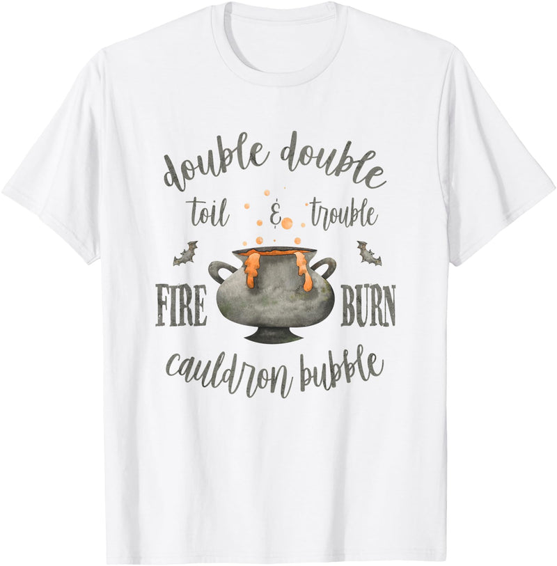 Retro Halloween Gifts and Apparel Double Double Toil and Trouble Halloween Witch Gothic T-Shirt - White