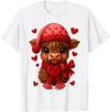 Coquette Bow Highland Cow Valentine Women Girls. Highland Cow Valentines Day Funny Hearts Valentine Cow Women T-Shirt - White