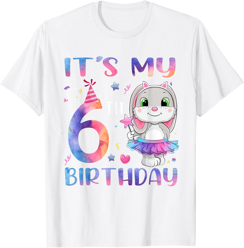 It's My 6th Birthday Bunny Rabbit 6 Years Old Boy Girl T-Shirt in White
