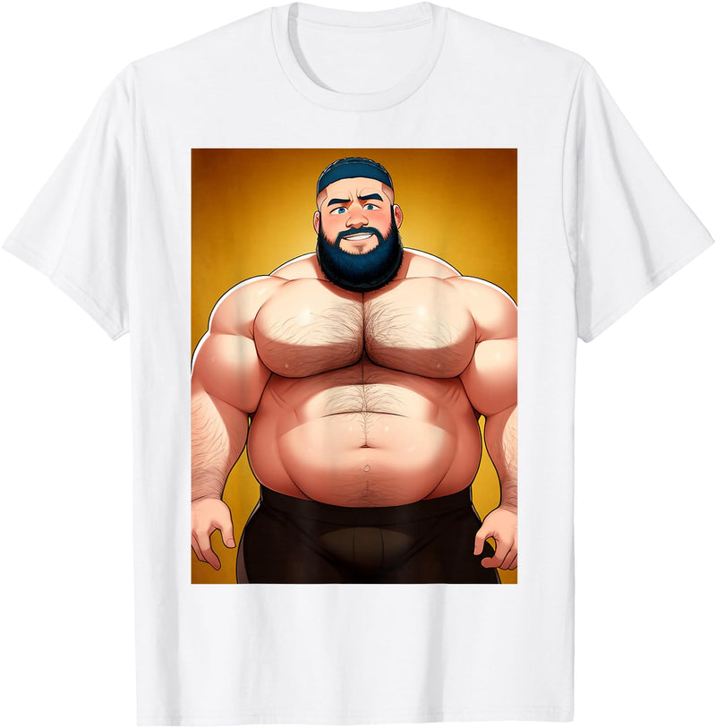 Bara Designs Handsome Shirtless Daddy Bear Anime Manga Bara Style Gay T-Shirt - White