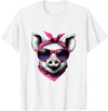 Fashionable Animals Wearing Pink Bandanas Pig Wearing A Pink Bandana Headband And Sunglasses T-Shirt - White