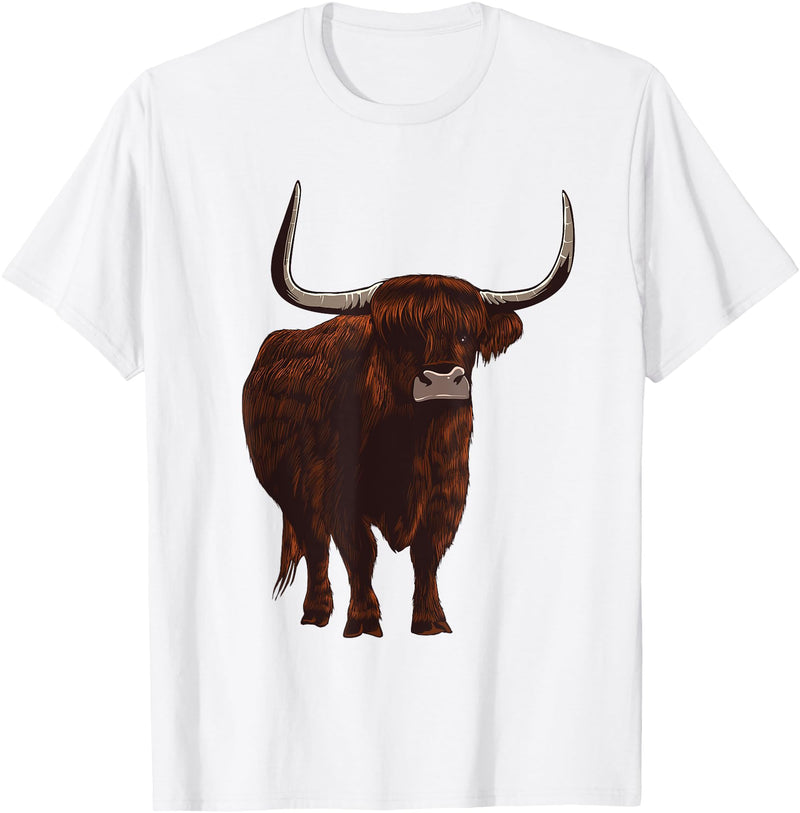Best Highland Cow Gifts Farm Animal Lover Herders Funny Scottish Highland Cow Design For Men Women Hairy Cow T-Shirt - White