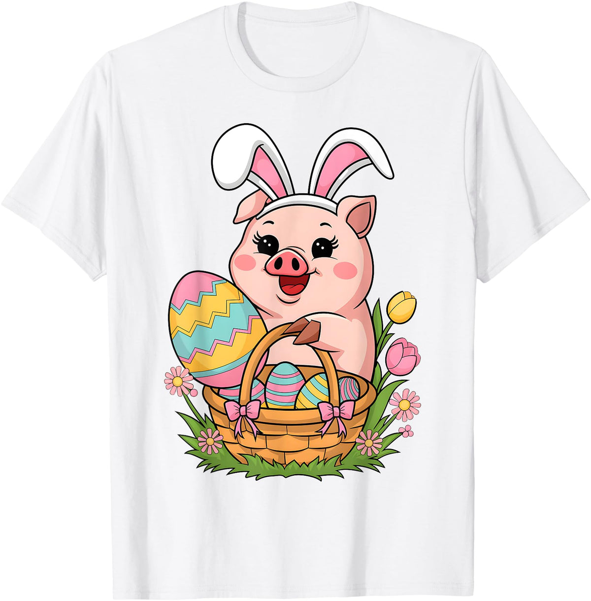Happy Easter Pig Animal Happy Easter Women Girls Kids Easter Egg Basket Easter Pig T-Shirt - White