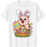 Happy Easter Pig Animal Happy Easter Women Girls Kids Easter Egg Basket Easter Pig T-Shirt - White