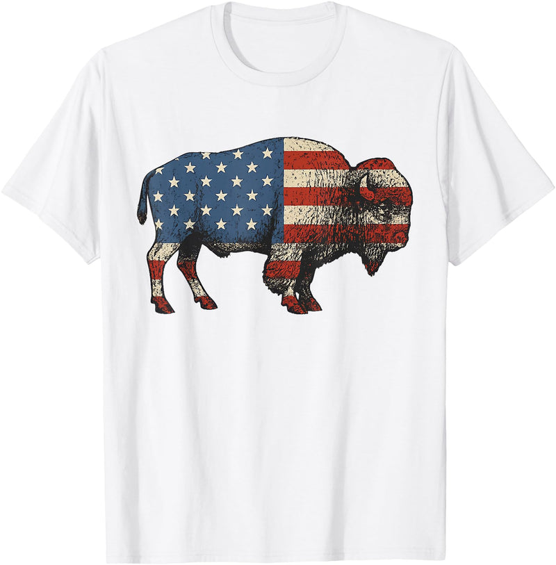 Bison American Buffalo Gifts & Apparel Stuff Bison USA American Flag Patriotic United States T-Shirt - White