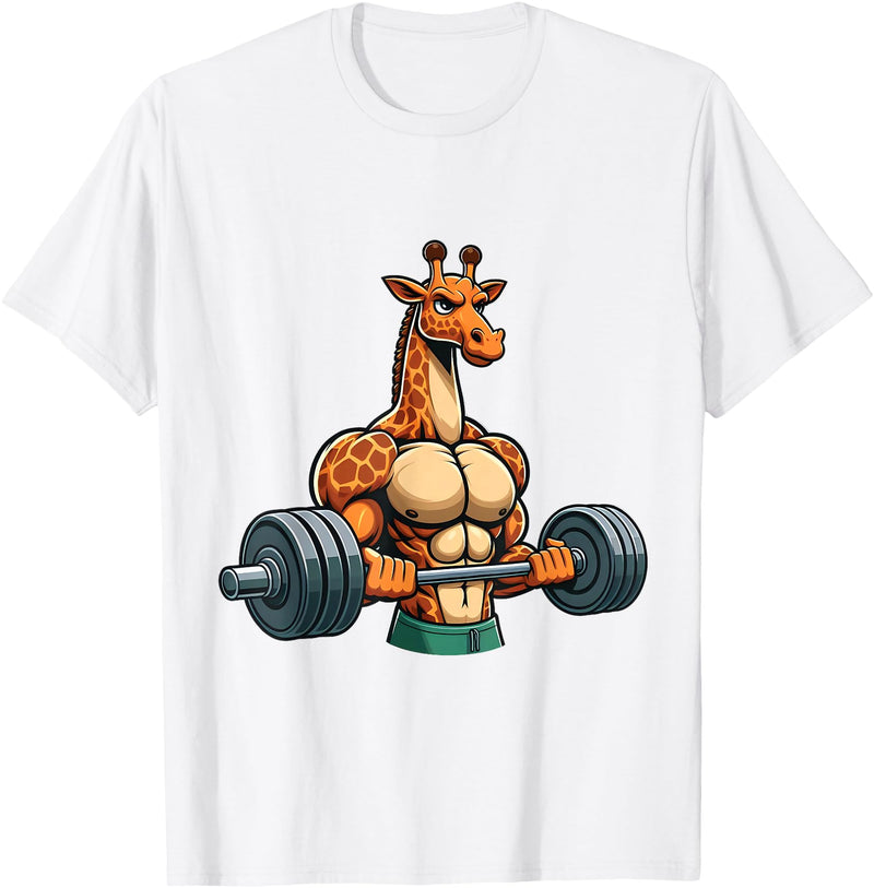 Giraffe Lovers Weightlifting Bodybuilder Gym Funny Giraffe Gym Weightlifting Fitness Workout Deadlift T-Shirt - White