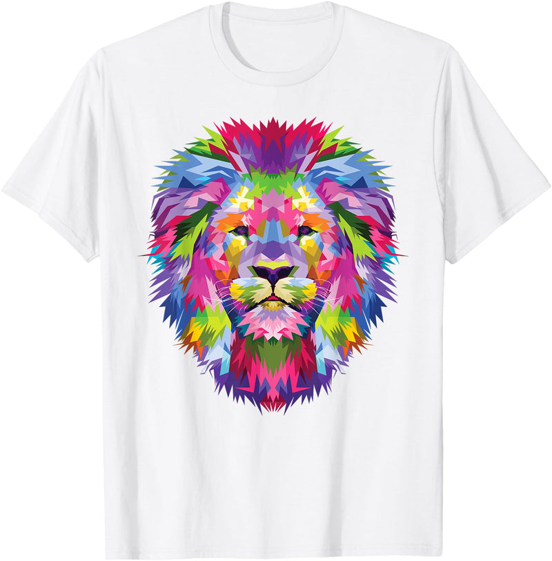 Color Critters Cute Rainbow Lion Head Vibrant Jungle Lion Celebration T-Shirt - White