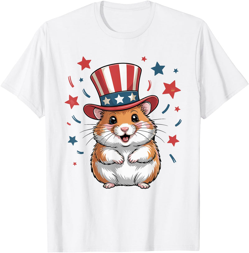 Patriotic Hamster Animals Lovers Independence 4th of July T-Shirt - White