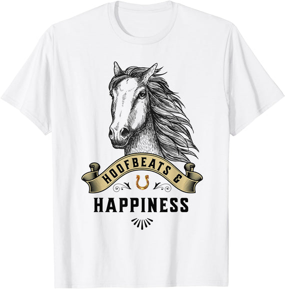 Gotham Threads Horses Hoofbeats & Happiness Horse T-Shirt - White