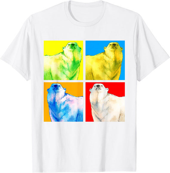 Arctic Animal Polar Bear Gifts Polar Bear Animal Lover Arctic Animal Pop Art Polar Bear T-Shirt - White
