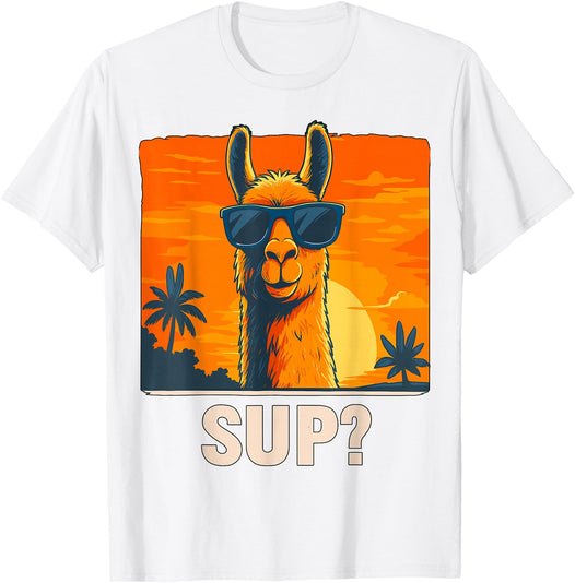 Uniquely Funny Llama lover Gifts Cool Llama Sup? T-Shirt - White