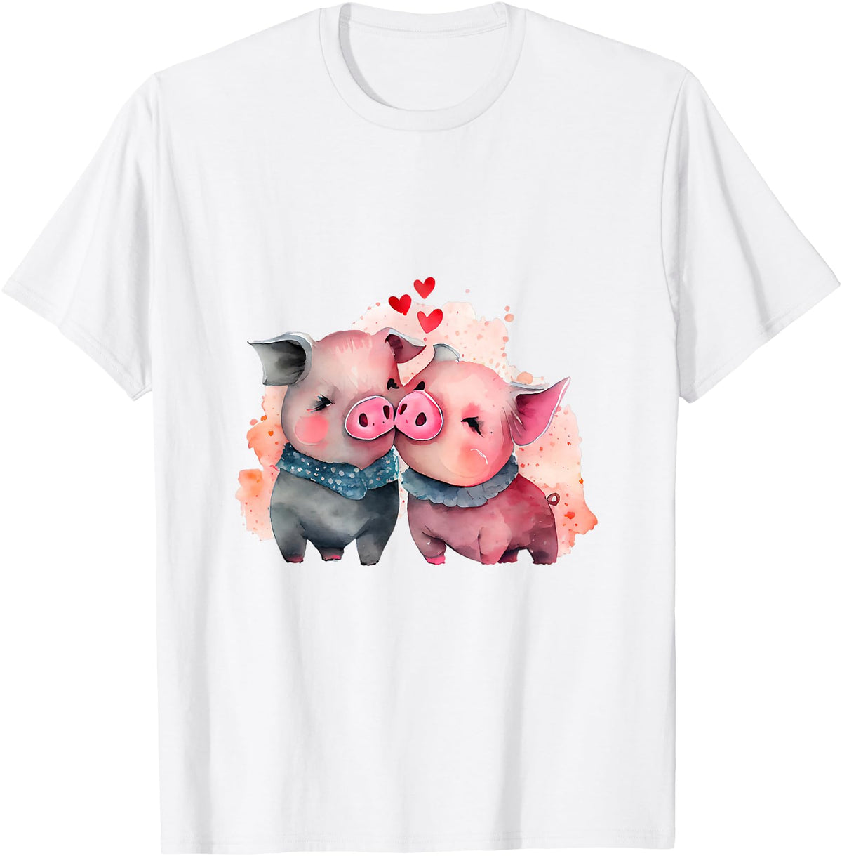 Unique Pig Lover Decor & Apparel Gifts Shop Two Loving Pigs In Love Heart Valentine's Day Pig T-Shirt - White