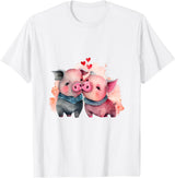 Unique Pig Lover Decor & Apparel Gifts Shop Two Loving Pigs In Love Heart Valentine's Day Pig T-Shirt - White