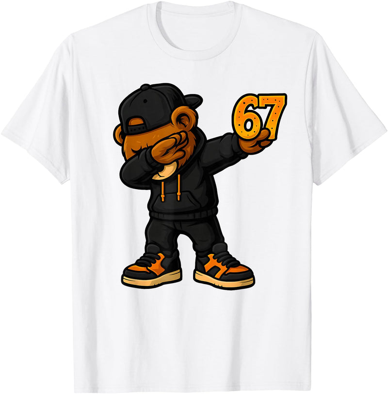 Funny Hip Hop Teddy Bear Six Seven Meme Designs Dabbing Teddy Bear 67 Meme Funny Brainrot Hip Hop Kids Boys T-Shirt - White