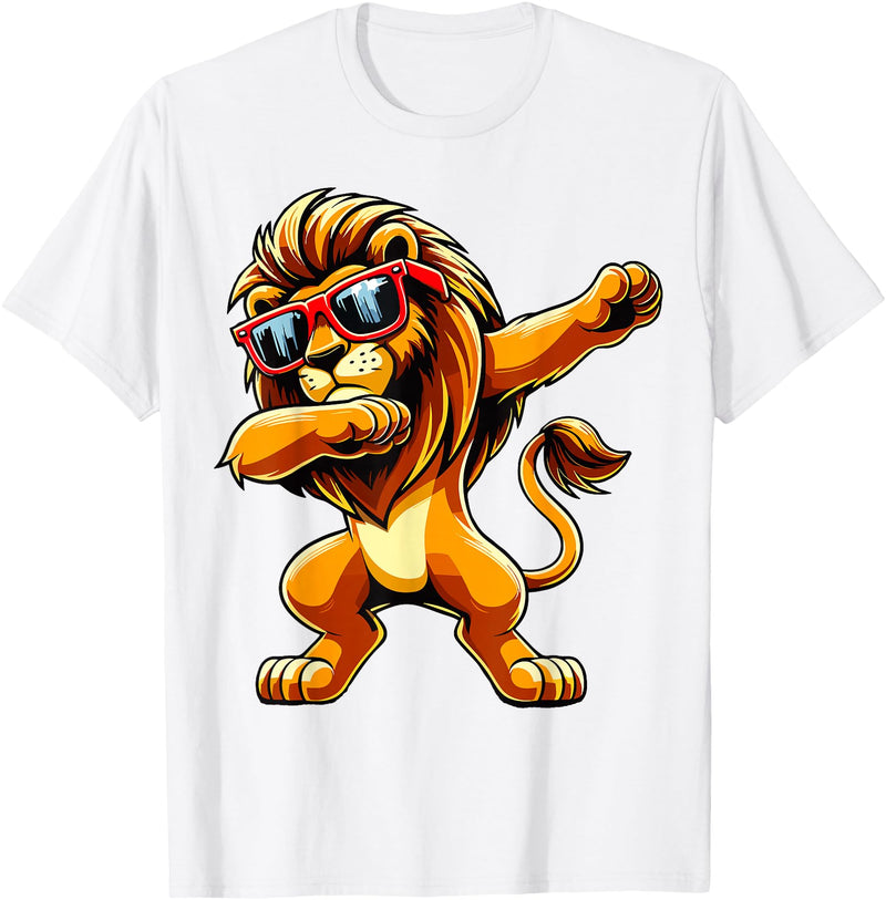 Funny Lion Lover Dabbing Lion Sunglasses T-Shirt - White