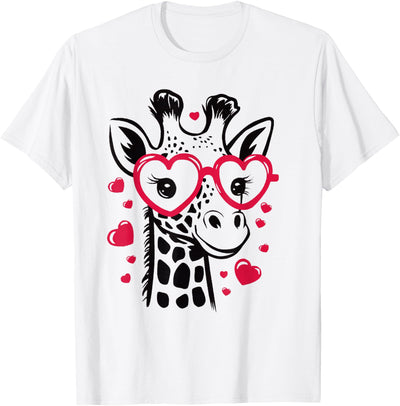 Giraffe with Heart Glasses Love Celebration Valentine’s Day T-Shirt
