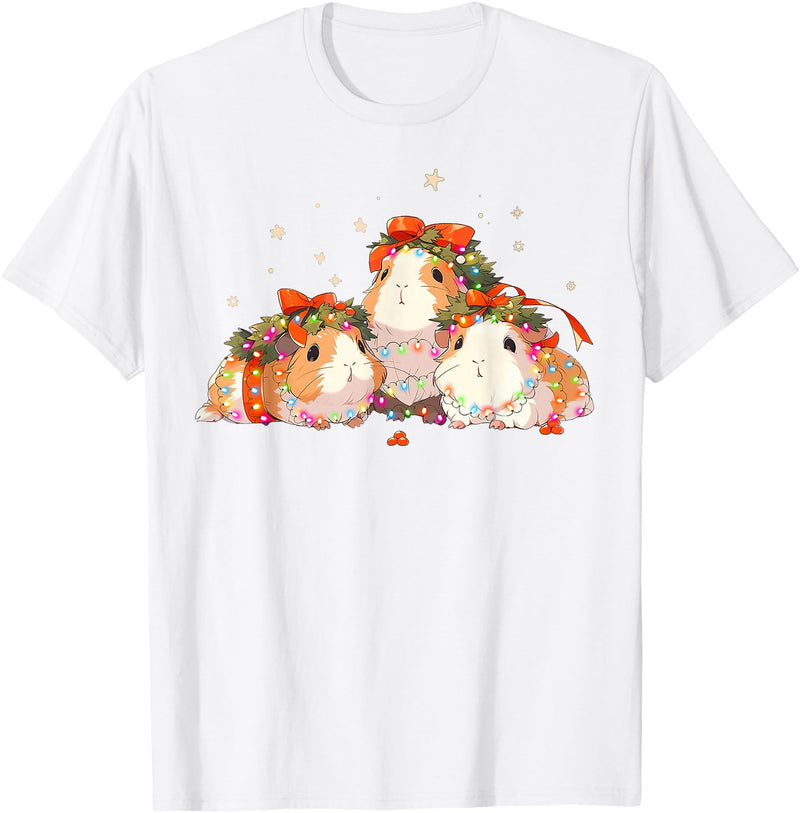 Guinea Pig Christmas Clothing Guinea Pigs Tangled Up In Christmas Lights Guinea Pig Lover T-Shirt - White