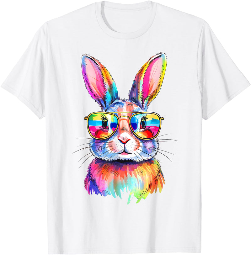Funny Bunny Easter Rabbit Sunglasses Tie Dye Men Women Kids T-Shirt in White