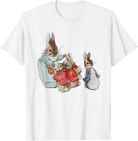 Women Retro Cottagecore Easter Bunny Vintage Easter Rabbit T-Shirt in White