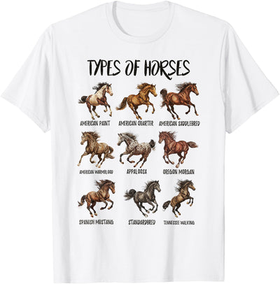Types Of Horses, Horse Breeds, Horseback Riding Vintage Retro Types of Horses Horse Breed Tees T Shirts for Men and Women Horseback Riding