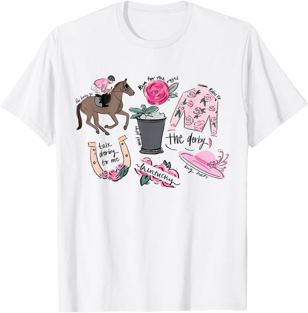 Horse Racing Derby Day Men Women Kids Gift Horse Racing Doodles Derby Day Funny Silks Jockey T-Shirt - White