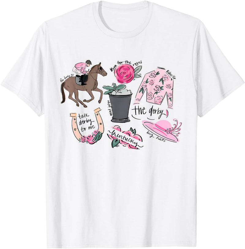 Horse Racing Derby Day Men Women Kids Gift Horse Racing Doodles Derby Day Funny Silks Jockey T-Shirt - White