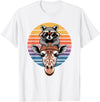 Giraffes Gift For A Giraffe Lover Retro Sunset Giraffe Raccoon Giraffes T-Shirt - White