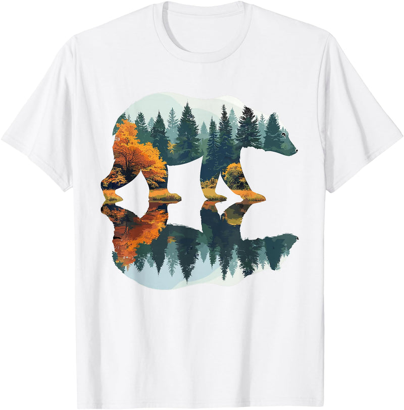 Forest Mountain Wildlife Trees Trees Wildlife Reflection Nature Bear Outdoor Forest T-Shirt - White
