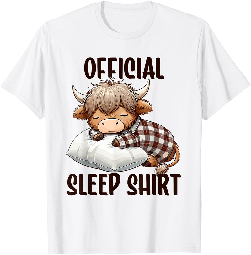 Animal Sleepwear & Night Pajamas Kids Women Men Highland Cow, Nightgown Official Sleepshirt Nightshirt Sleep T-Shirt - White