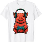 Magical and Funny Pig Farmer Gifts Gamer Pig Gaming T-Shirt - White