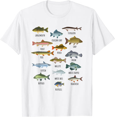 Types of Freshwater Fish Fishing T-Shirt