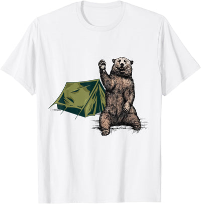 Funny Bear Waving Hiking Camping Bear Hiking T-Shirt