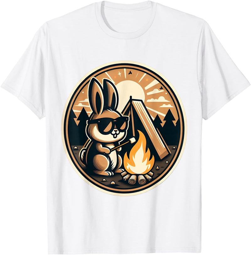 Happy Easter Bunny Rabbit Camping Camper Men Women Kids Cute T-Shirt in White