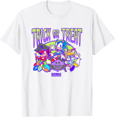 Sonic The Hedgehog Halloween Trick Or Treat Retro Neon Logo T-Shirt
