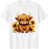 Cute Scottish Highland Cow Sunflower Highland Cow Farm T-Shirt - White