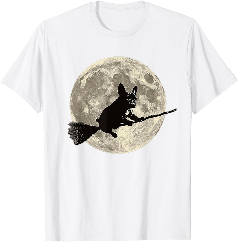 Frenchie Lovers Halloween Design Bulldog Witch Hat French Bulldog Halloween Frenchie Dog on Broom as a Witch T-Shirt for Men