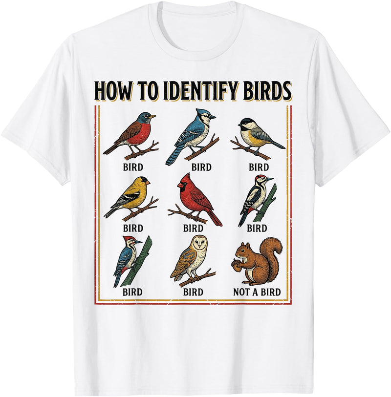 Birdwatching Identification Vintage Guide Birdwatching How to Identify Birds Vintage Guide Fans T-Shirt - White