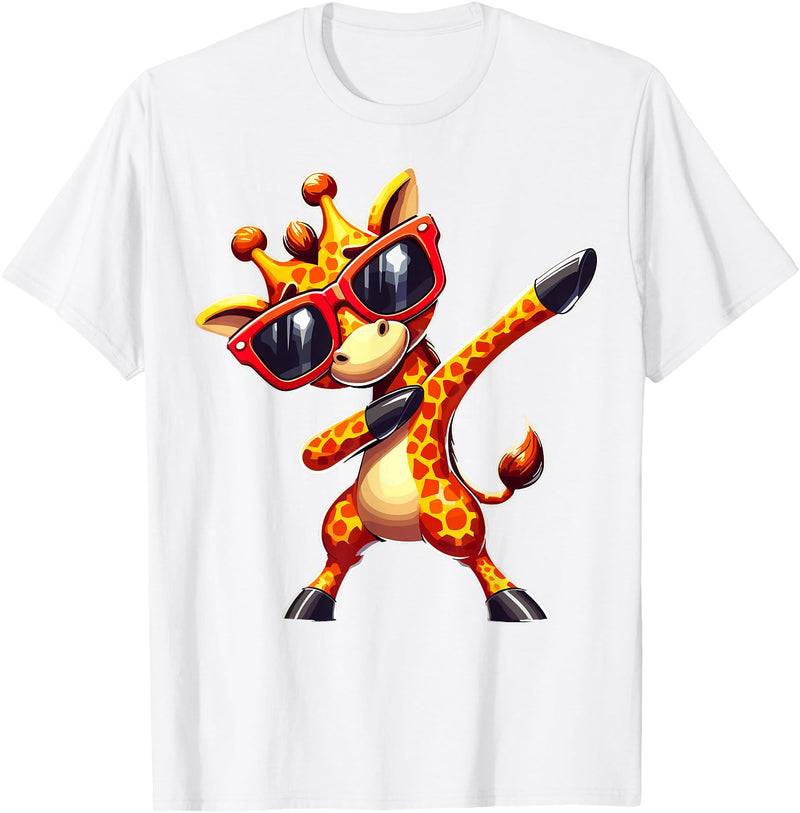 Funny Giraffe Lover Dabbing Giraffe with Sunglasses T-Shirt - White