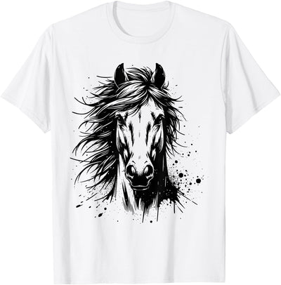 Horse Art For Men Women Kids Horse Portrait Equestrian Horseback Riding Horse Lover Unisex-Adults Kids T-Shirt Grey Small Classic Fit Crew Neck Short Sleeve